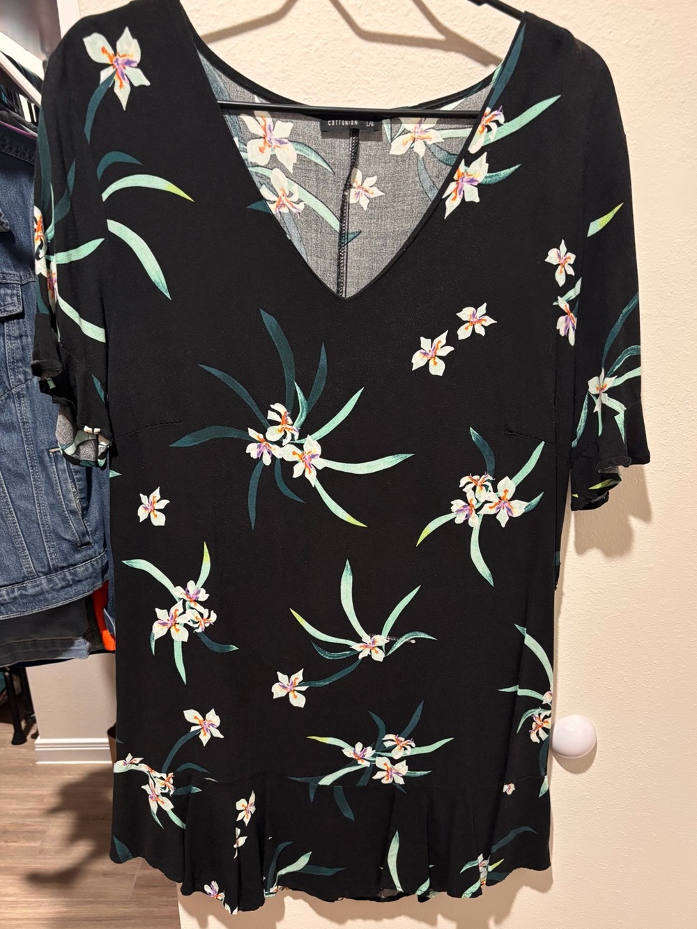 Cotton On Black Floral V-Neck dress